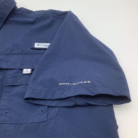 Columbia PFG Mens Bahama Omni Shade Short Sleeve Button Up Shirt Blue Size Large - Picture 9 of 11